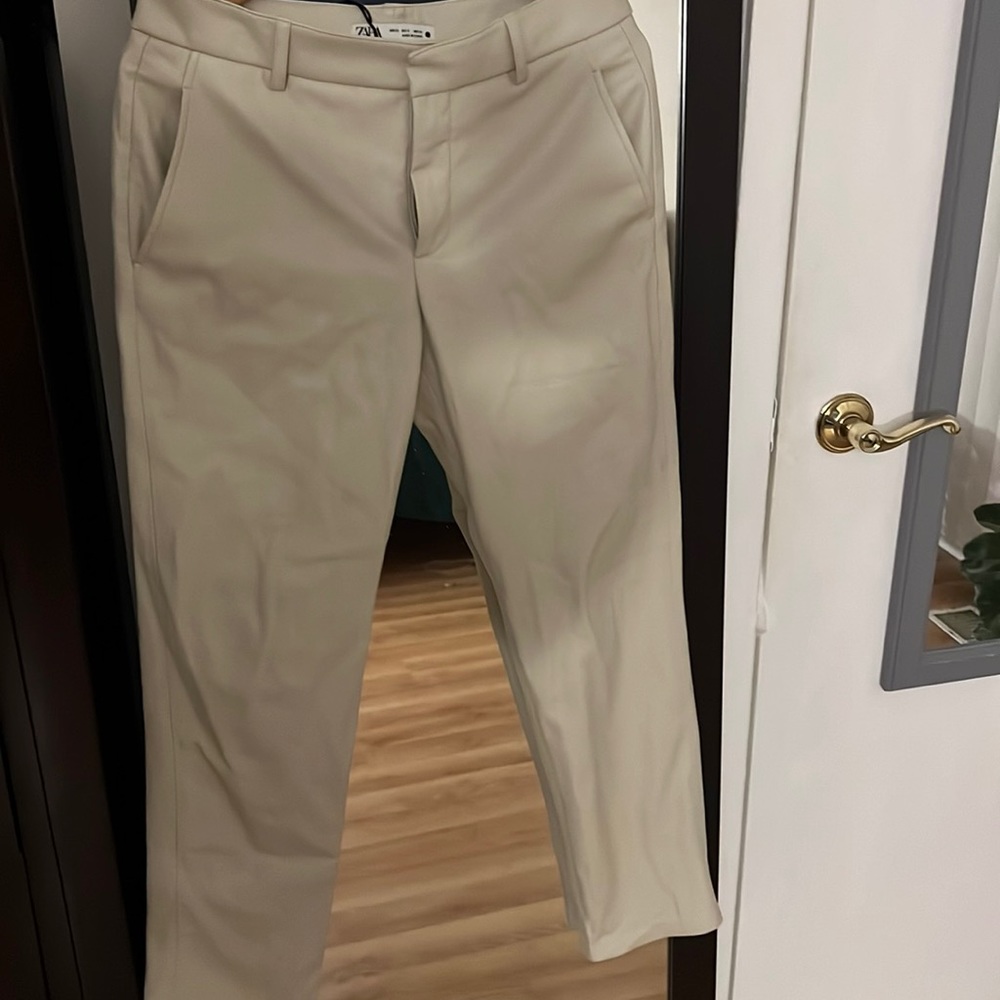Zara cream pleather ankle straight leg pant size 6